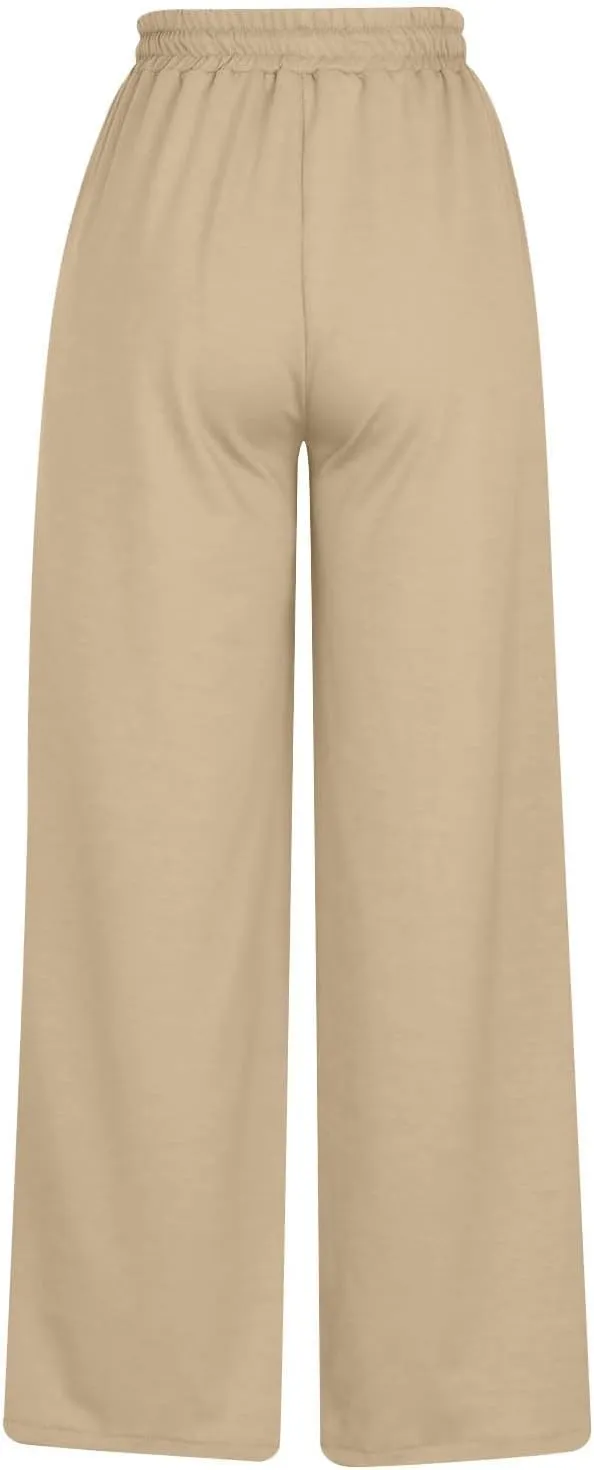 High Waist Pants Women Baggy Chino Pant Elastic Waist Casual Trousers Light Straight Leg Pants Lace Up Yoga Pants