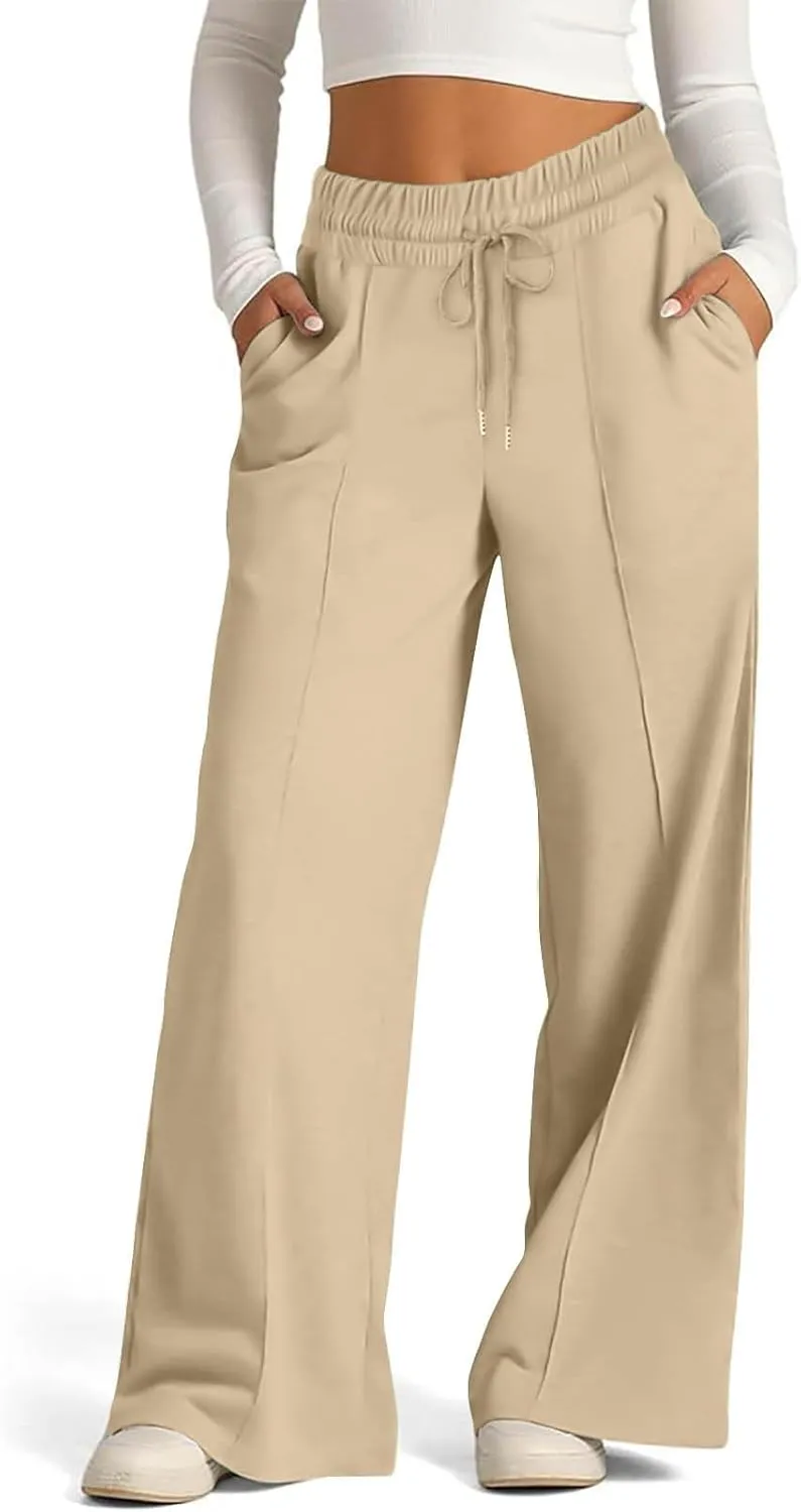 High Waist Pants Women Baggy Chino Pant Elastic Waist Casual Trousers Light Straight Leg Pants Lace Up Yoga Pants
