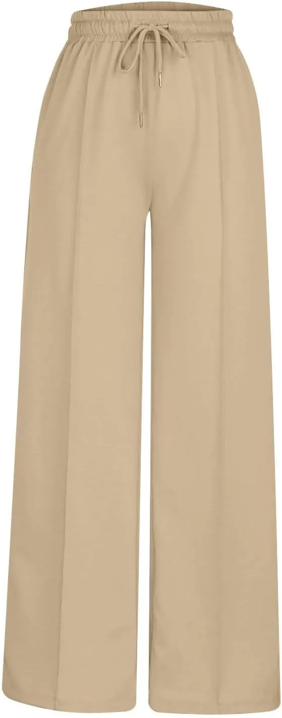 High Waist Pants Women Baggy Chino Pant Elastic Waist Casual Trousers Light Straight Leg Pants Lace Up Yoga Pants
