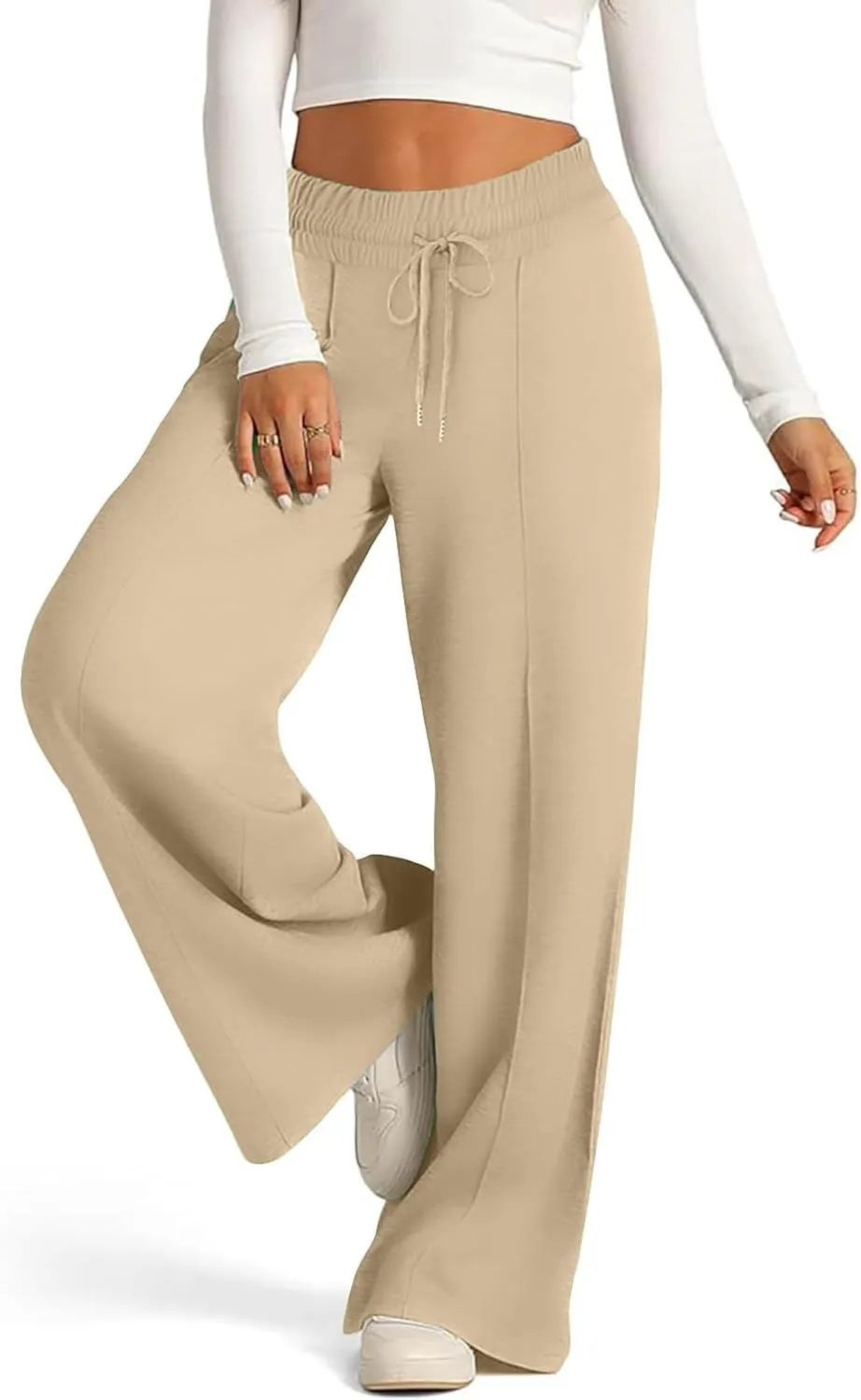 High Waist Pants Women Baggy Chino Pant Elastic Waist Casual Trousers Light Straight Leg Pants Lace Up Yoga Pants