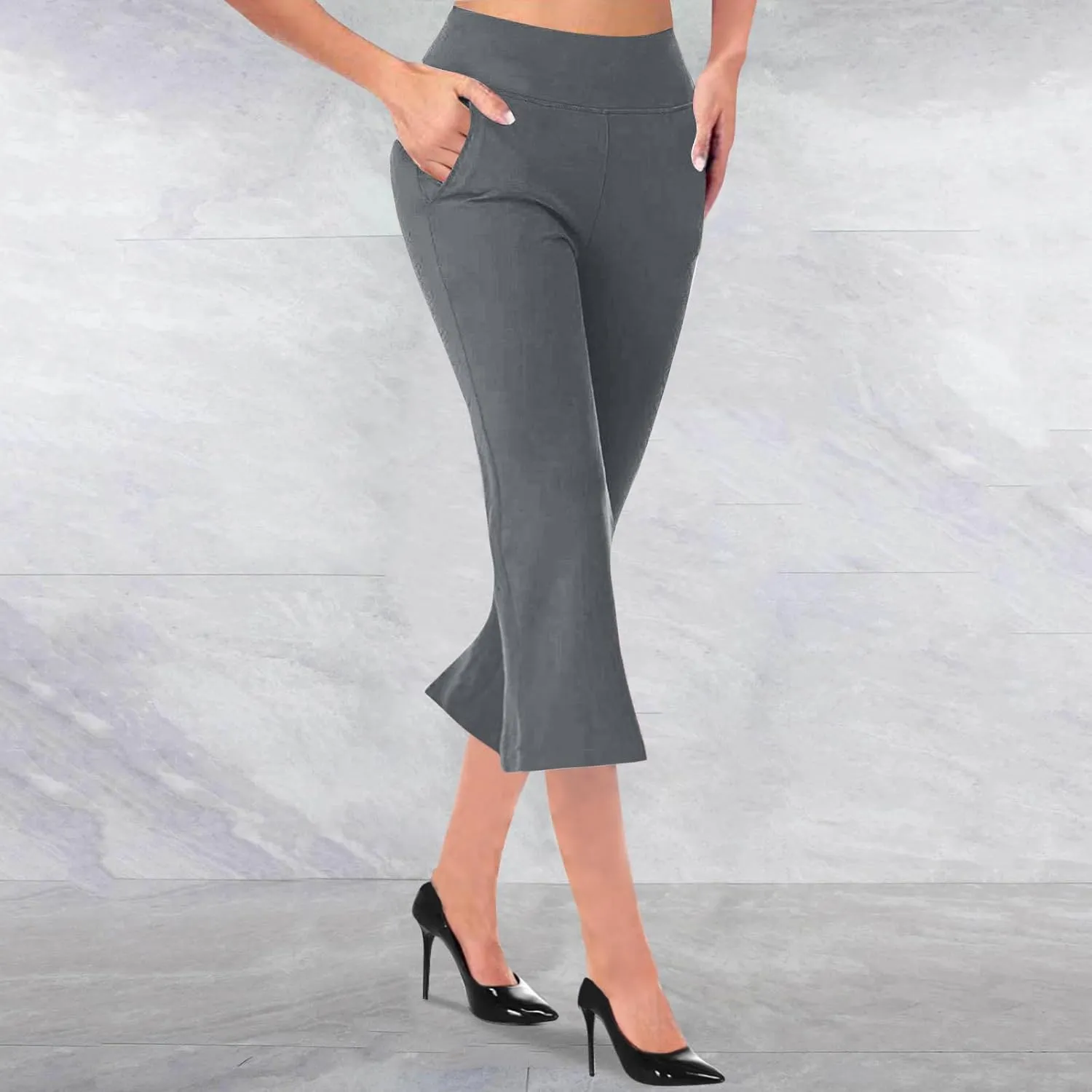 High Waisted Capri Pants for Women Dressy Business Casual Pants Straight Leg Dress Pants Cropped Trousers Slacks