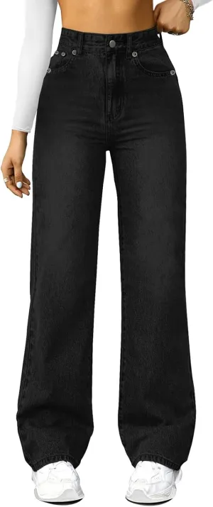 High Waisted Jeans for Women Straight Leg Denim Pants Wide Leg Jeans High Rise Baggy Pants with Pocket Streetwear