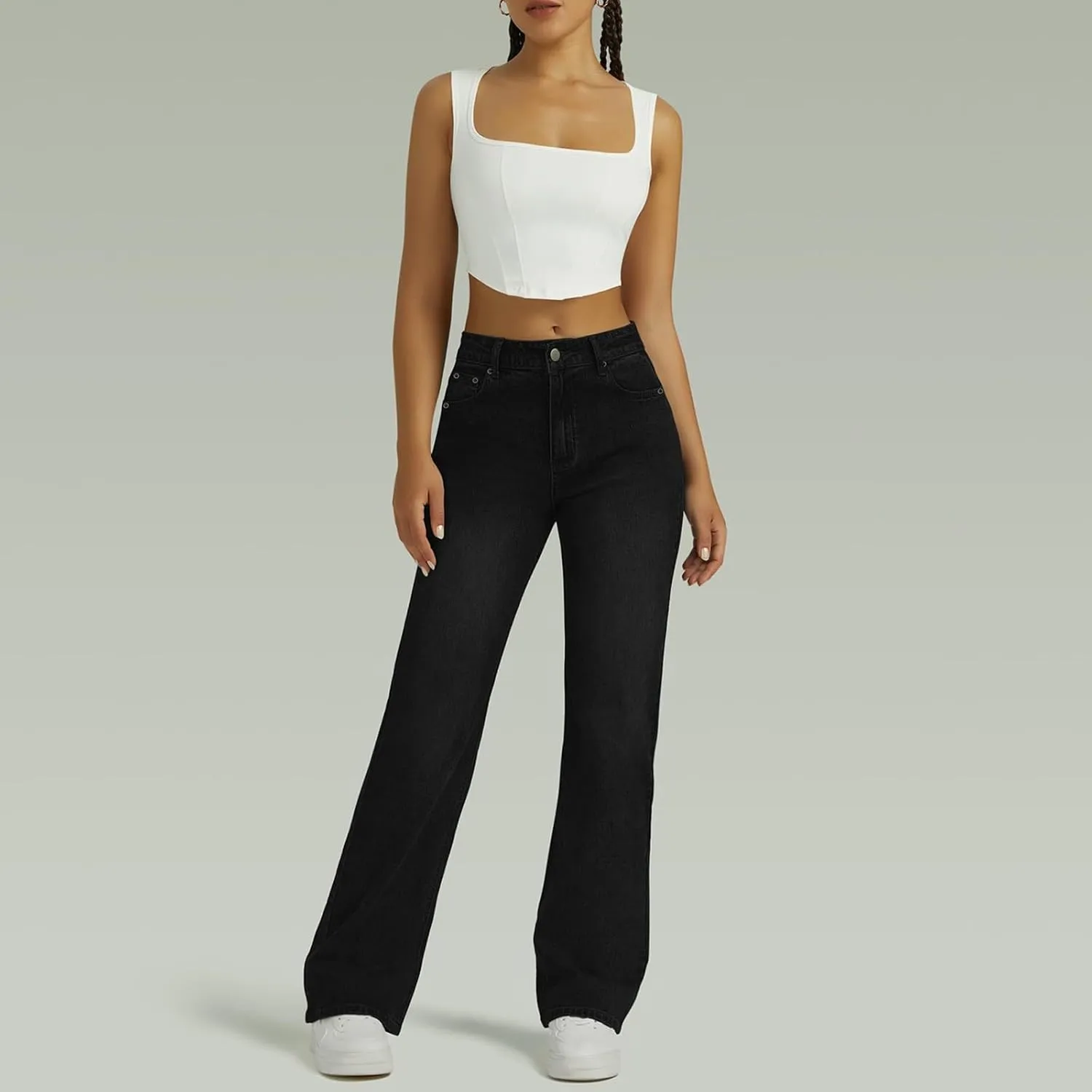 High Waisted Jeans for Women Straight Leg Denim Pants Wide Leg Jeans High Rise Baggy Pants with Pocket Streetwear