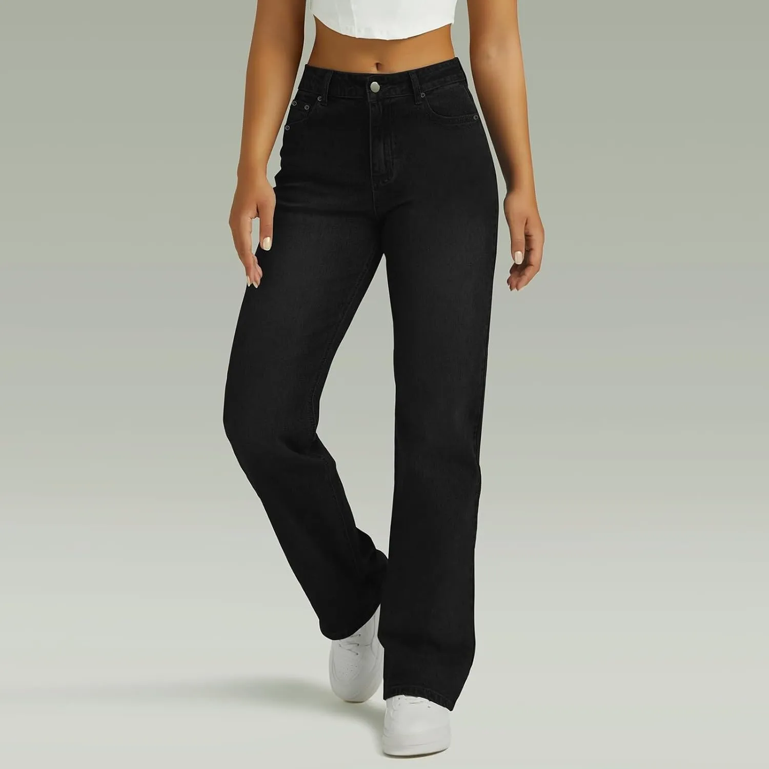 High Waisted Jeans for Women Straight Leg Denim Pants Wide Leg Jeans High Rise Baggy Pants with Pocket Streetwear