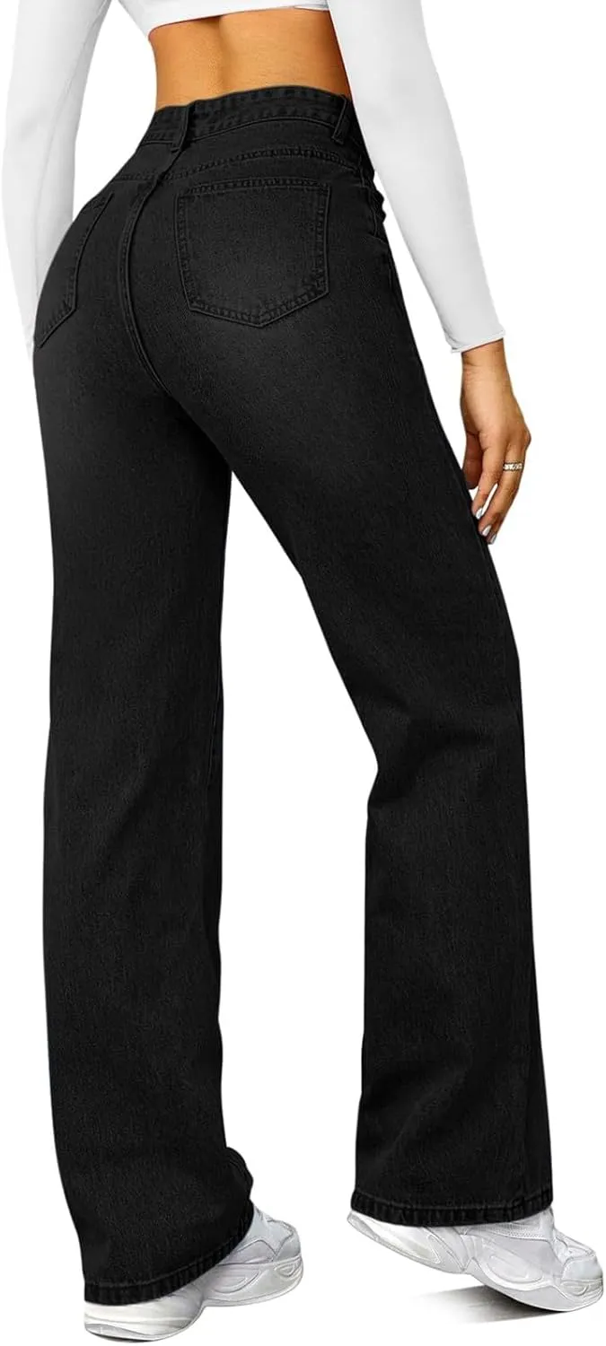 High Waisted Jeans for Women Straight Leg Denim Pants Wide Leg Jeans High Rise Baggy Pants with Pocket Streetwear