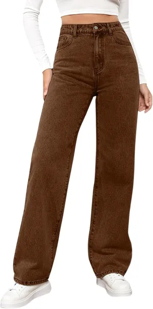 High Waisted Jeans for Women Straight Leg Denim Pants Wide Leg Jeans High Rise Baggy Pants with Pockets Streetwear
