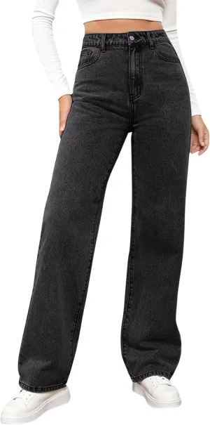 High Waisted Jeans for Women Straight Leg Denim Pants Wide Leg Jeans High Rise Baggy Pants with Pockets Streetwear