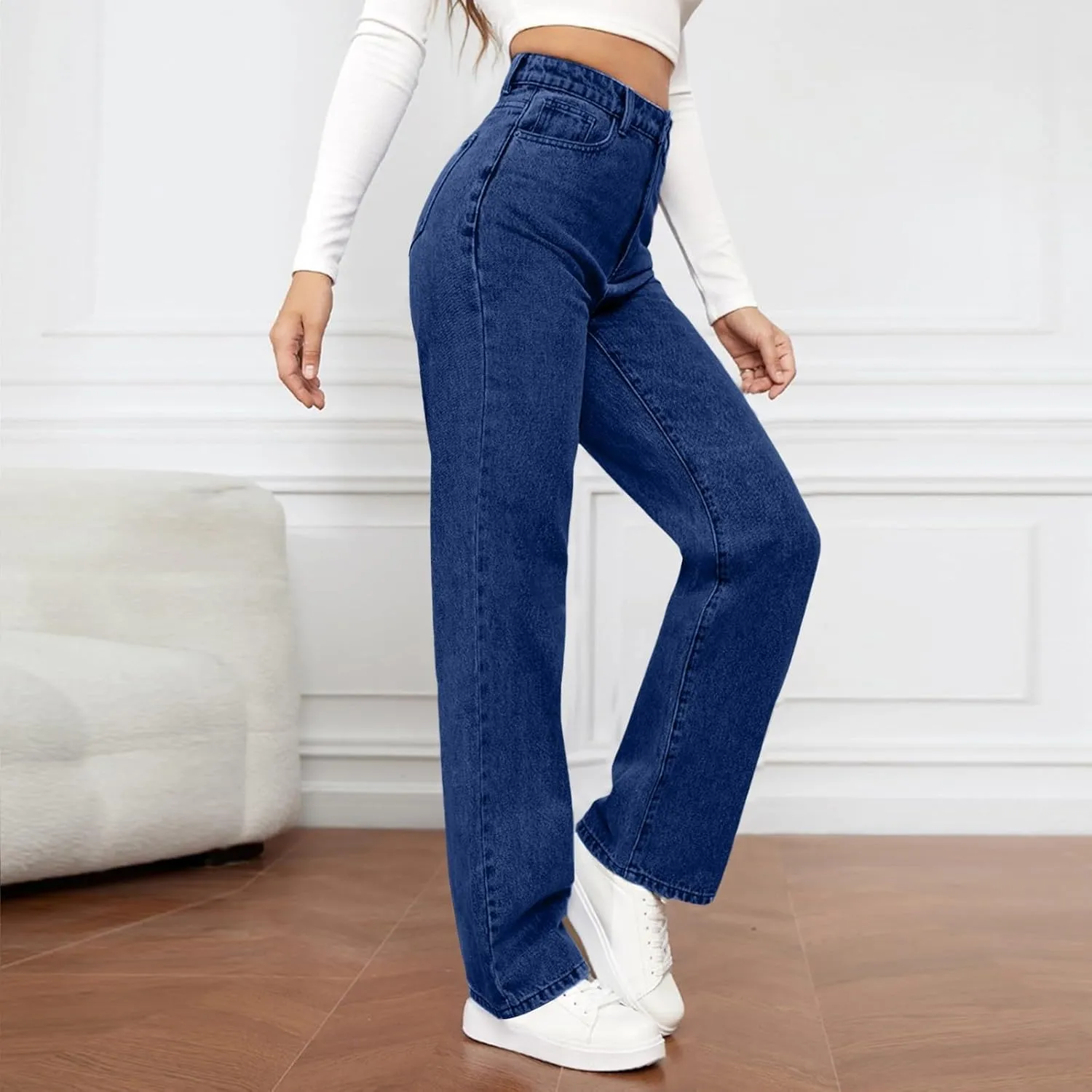 High Waisted Jeans for Women Straight Leg Denim Pants Wide Leg Jeans High Rise Baggy Pants with Pockets Streetwear