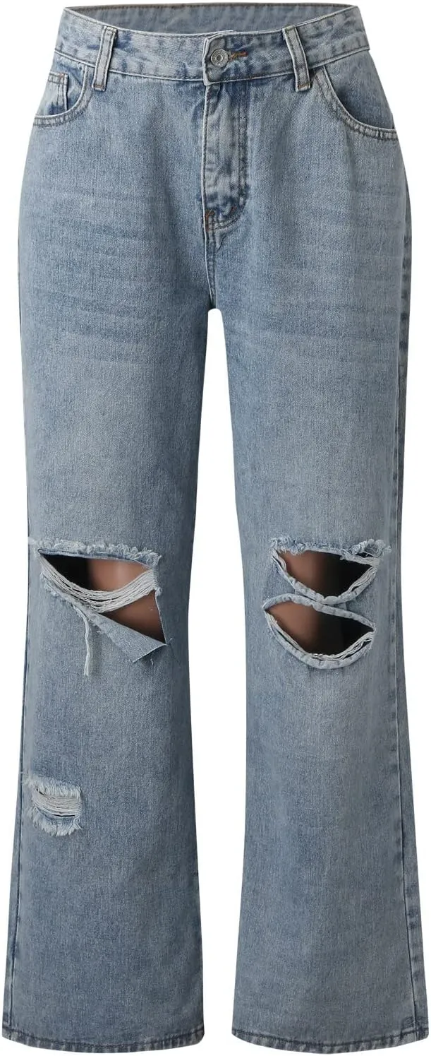High Waisted Jeans for Women Women Loose Ripped Boyfriends Jeans High Waist Baggy Denim Pants Alternative Clothes