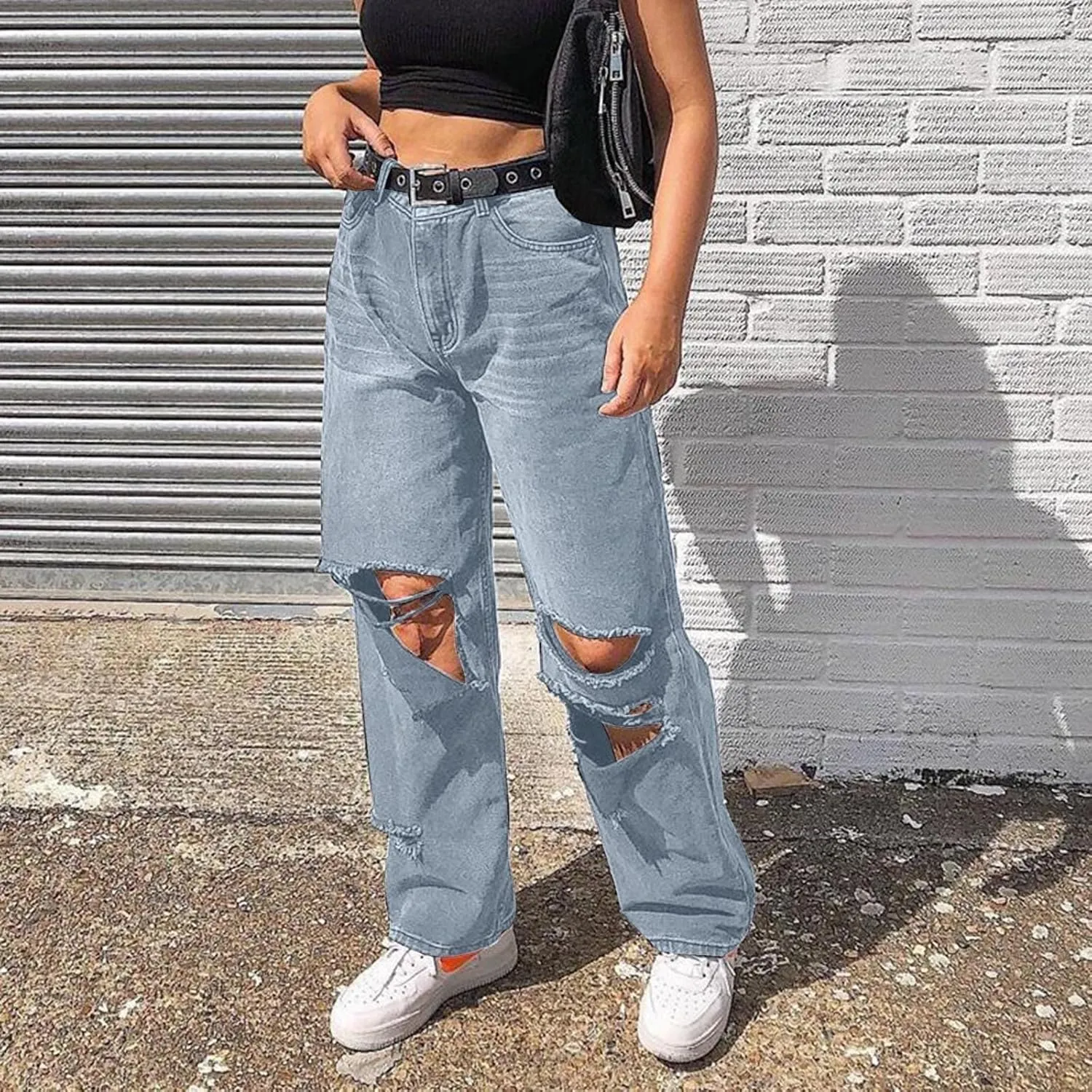High Waisted Jeans for Women Women Loose Ripped Boyfriends Jeans High Waist Baggy Denim Pants Alternative Clothes