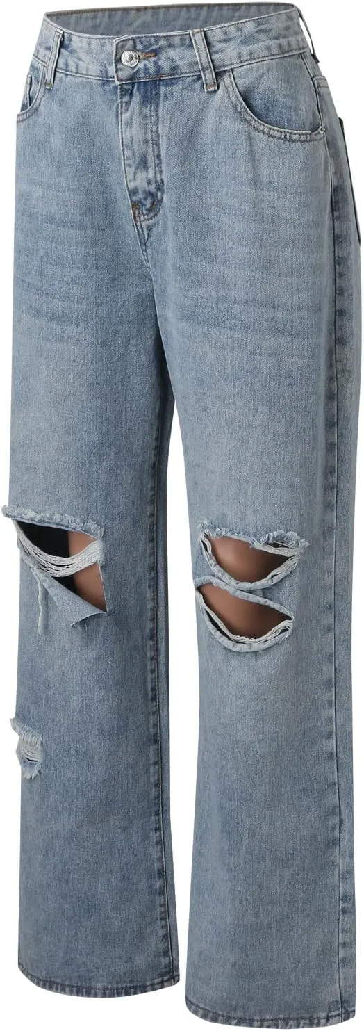 High Waisted Jeans for Women Women Loose Ripped Boyfriends Jeans High Waist Baggy Denim Pants Alternative Clothes