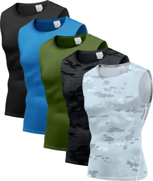 Holure Men's 5 Pack Compression Tank Tops Athletic Muscle Tee Fitness Bodybuilding Sleeveless T-Shirt