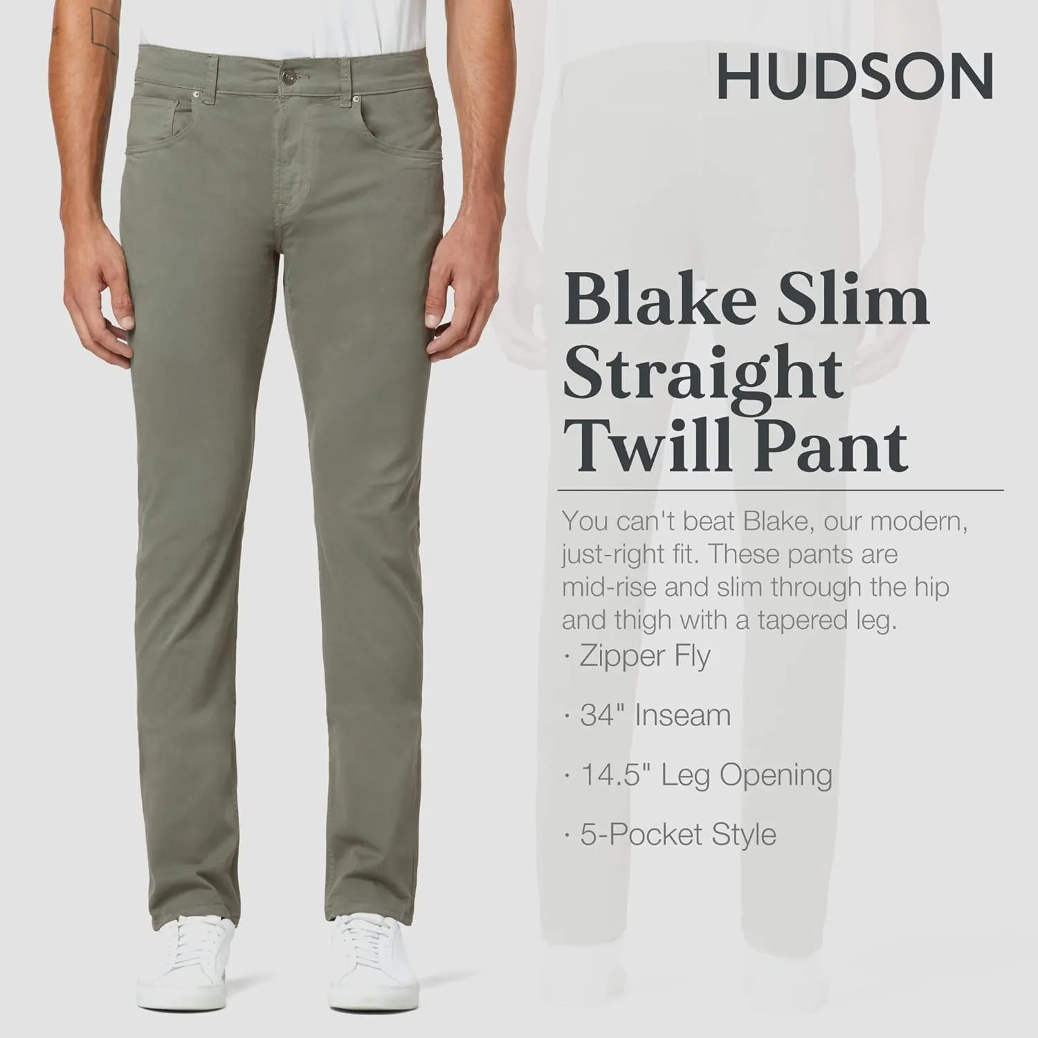 HUDSON Men's Blake Slim Straight Leg Twill Pant
