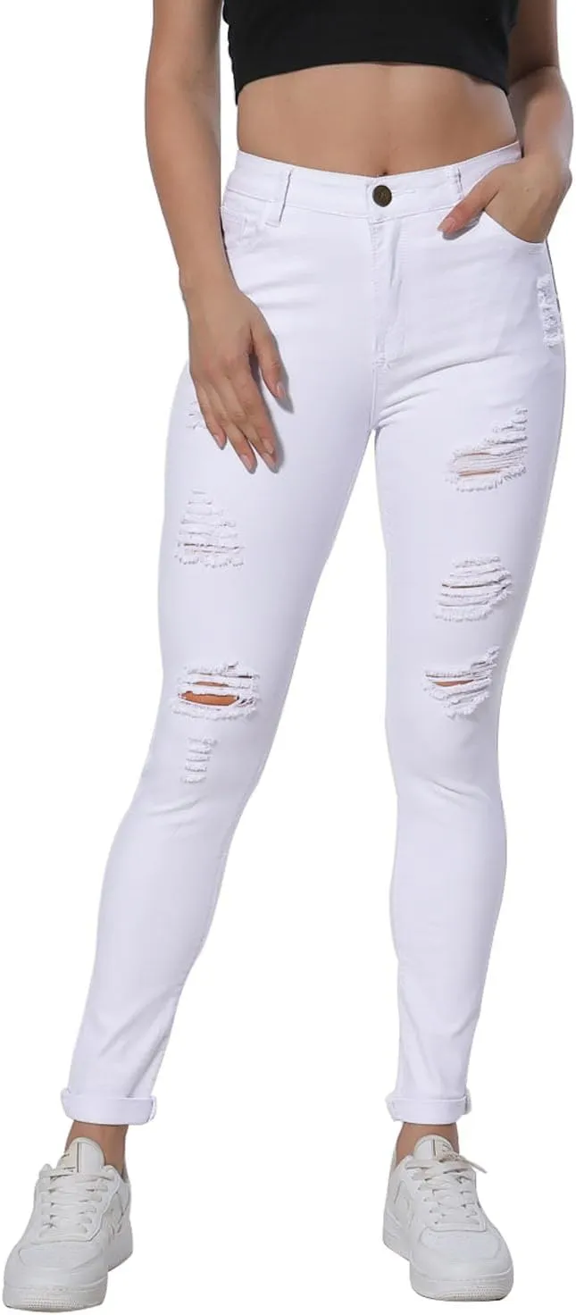 HUNGSON Women Low Waist Skinny Stretch Ripped Jeans Destroyed Denim Pants