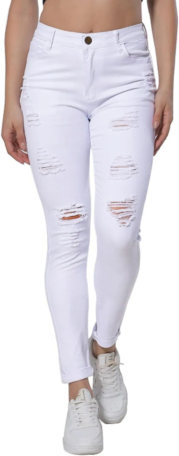 HUNGSON Women Low Waist Skinny Stretch Ripped Jeans Destroyed Denim Pants