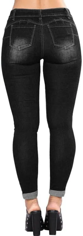 HUNGSON Women Low Waist Skinny Stretch Ripped Jeans Destroyed Denim Pants
