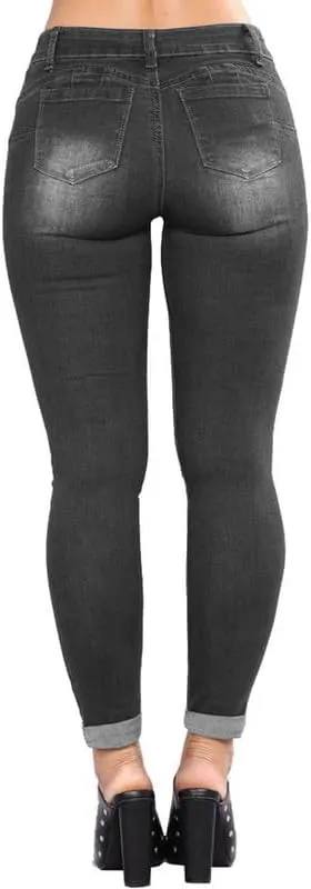 HUNGSON Women Low Waist Skinny Stretch Ripped Jeans Destroyed Denim Pants
