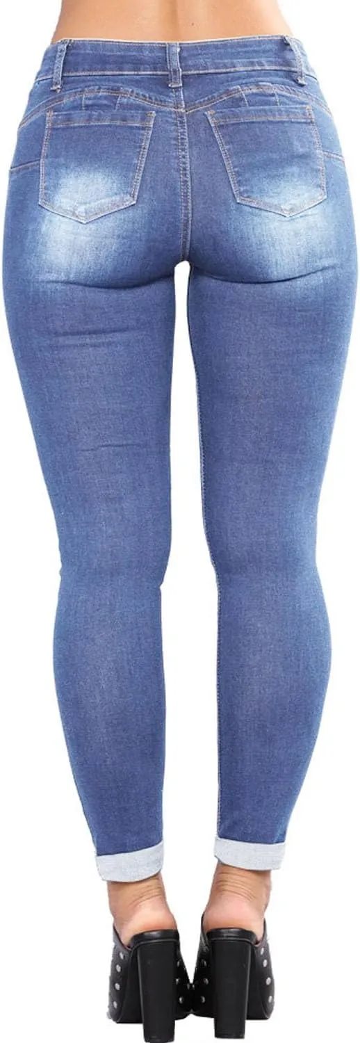 HUNGSON Women Low Waist Skinny Stretch Ripped Jeans Destroyed Denim Pants