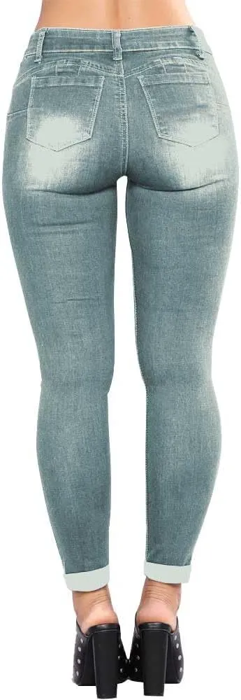 HUNGSON Women Low Waist Skinny Stretch Ripped Jeans Destroyed Denim Pants
