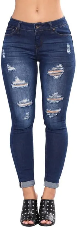 HUNGSON Women Low Waist Skinny Stretch Ripped Jeans Destroyed Denim Pants