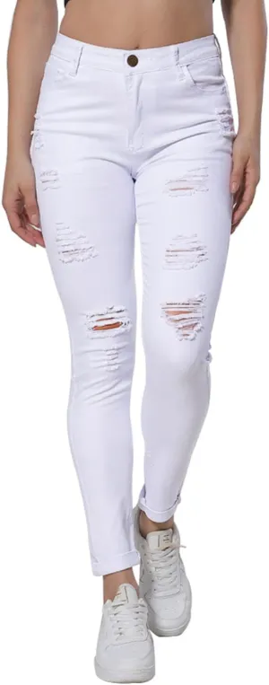 HUNGSON Women Low Waist Skinny Stretch Ripped Jeans Destroyed Denim Pants