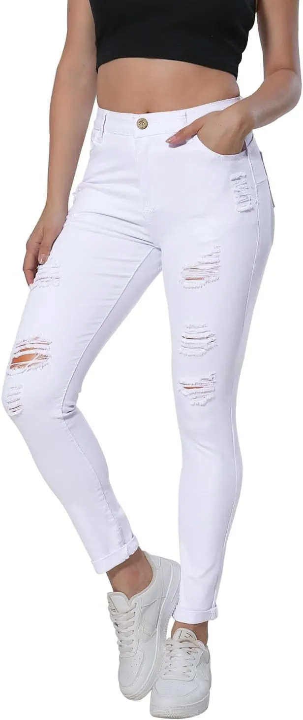 HUNGSON Women Low Waist Skinny Stretch Ripped Jeans Destroyed Denim Pants