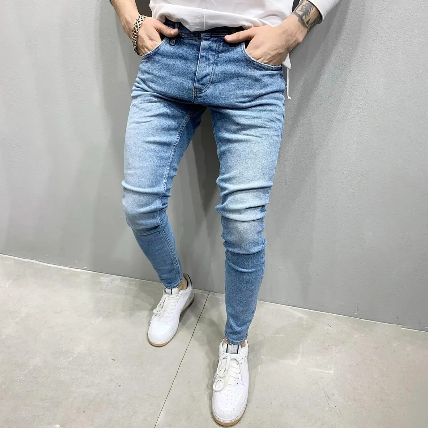 Jeans for Men Stretch Fit High Waisted Jeans Harem Joggers Pants Fashion Trousers Classic 5 Pocket Streetwear