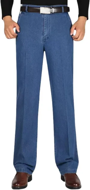 Jeans for Older Men, Jetjeans Stretch Denim for Men, Mens Elastic Waist Jeans Men's Casual Classic Fit Denim Trouser