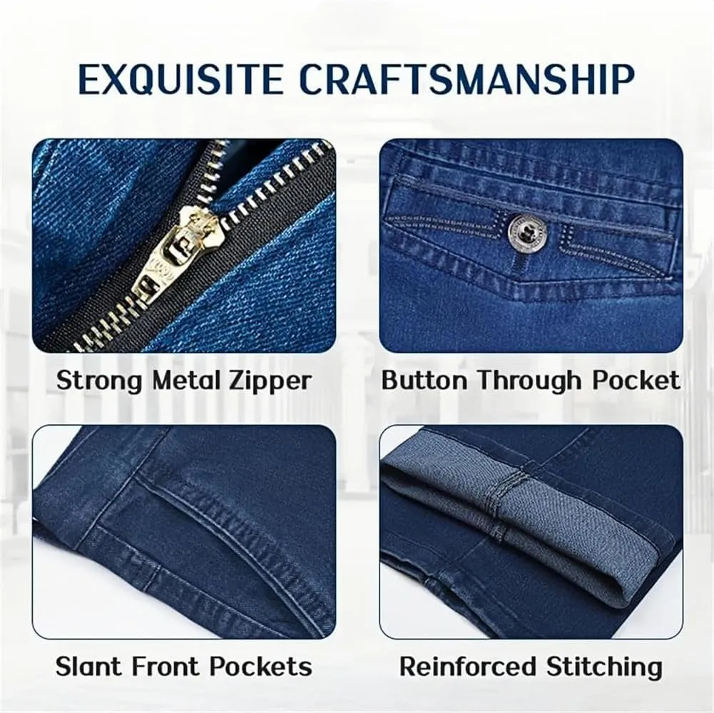Jeans for Older Men, Jetjeans Stretch Denim for Men, Mens Elastic Waist Jeans Men's Casual Classic Fit Denim Trouser