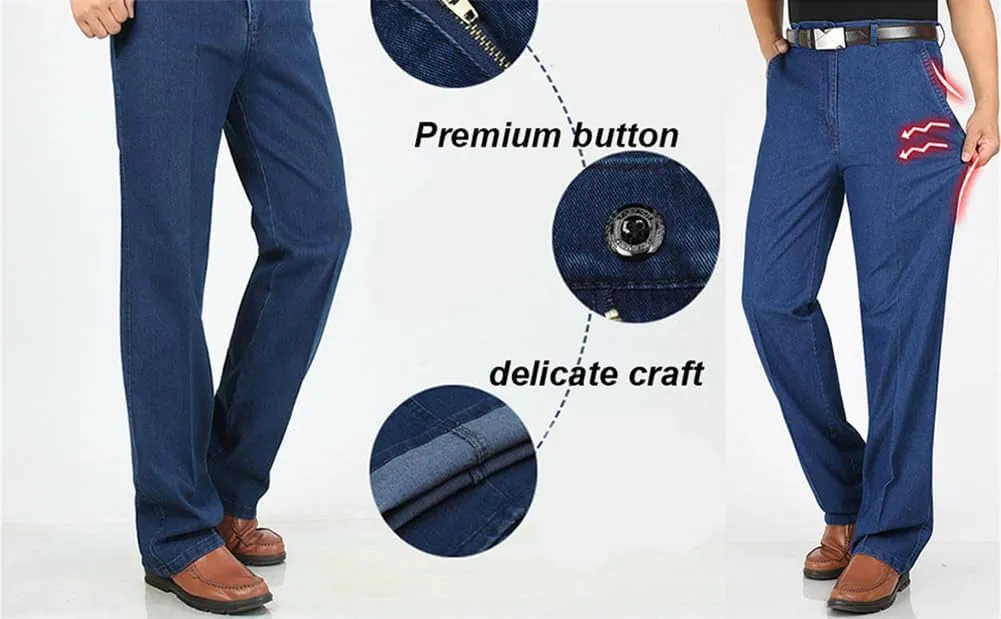 Jeans for Older Men, Jetjeans Stretch Denim for Men, Mens Elastic Waist Jeans Men's Casual Classic Fit Denim Trouser
