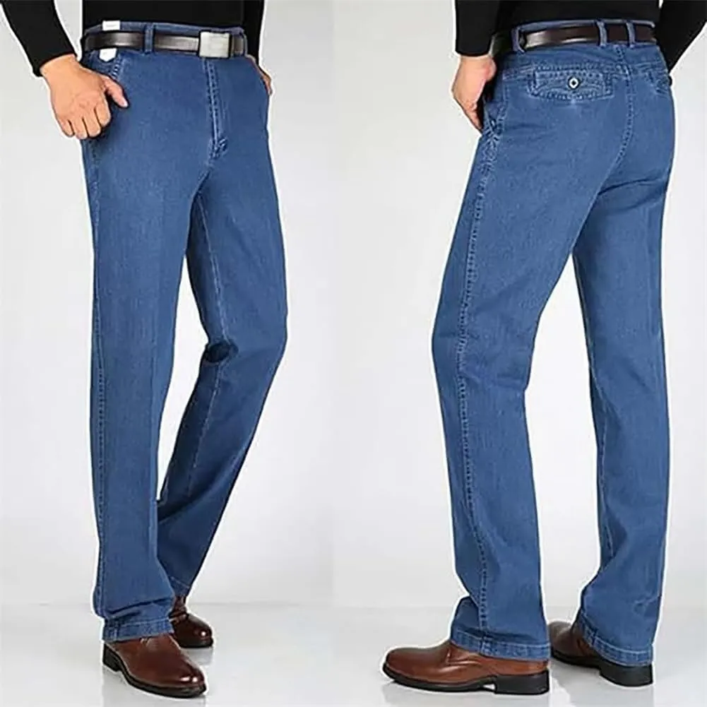 Jeans for Older Men, Jetjeans Stretch Denim for Men, Mens Elastic Waist Jeans Men's Casual Classic Fit Denim Trouser