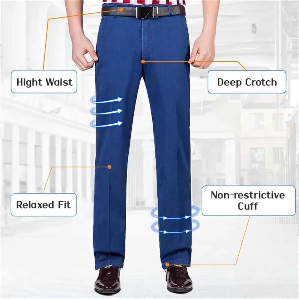 Jeans for Older Men, Jetjeans Stretch Denim for Men, Mens Elastic Waist Jeans Men's Casual Classic Fit Denim Trouser