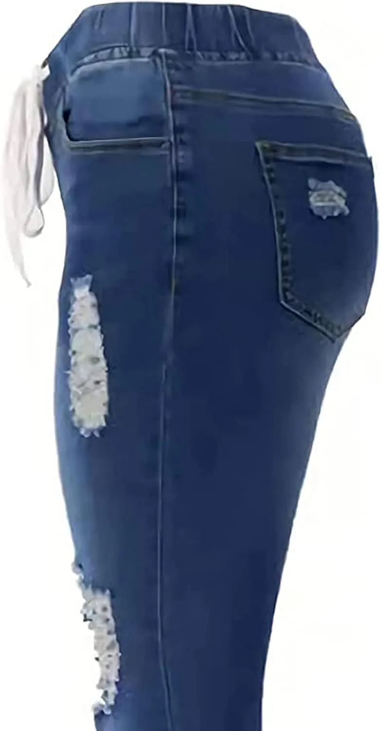 Jeans for Women, Women Stretchy Ripped Distressed Straight Leg Boyfriend Skinny Jeans