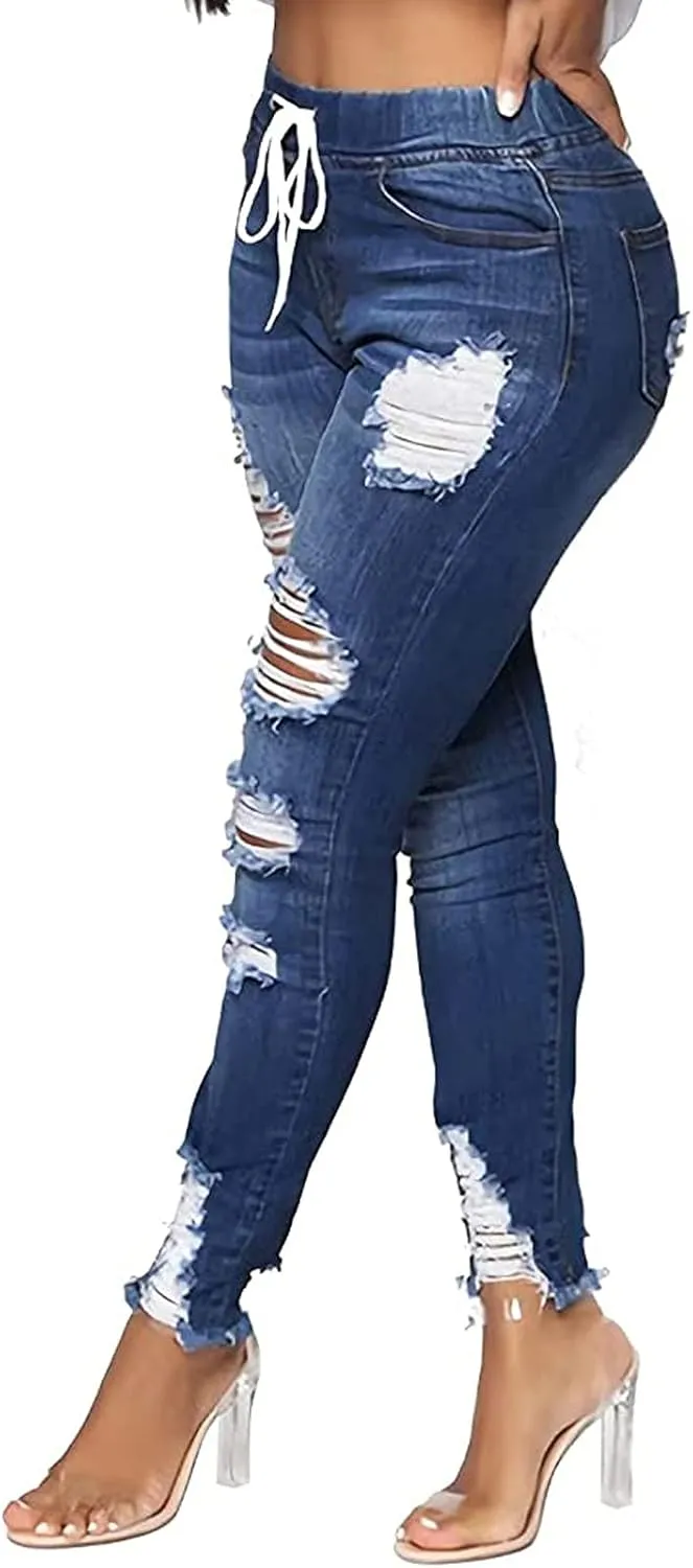 Jeans for Women, Women Stretchy Ripped Distressed Straight Leg Boyfriend Skinny Jeans