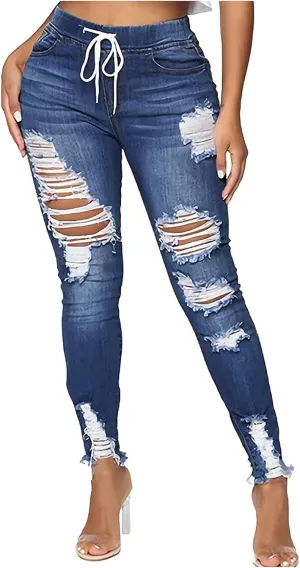 Jeans for Women, Women Stretchy Ripped Distressed Straight Leg Boyfriend Skinny Jeans