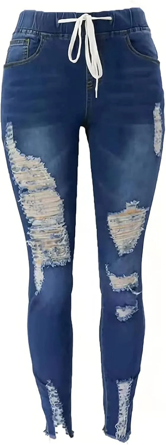 Jeans for Women, Women Stretchy Ripped Distressed Straight Leg Boyfriend Skinny Jeans
