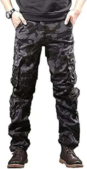JEKE-DG Men's Regular Tapered Cargo Pant Multi Pocket Military Pants Camo Combat Work Trousers Workwear
