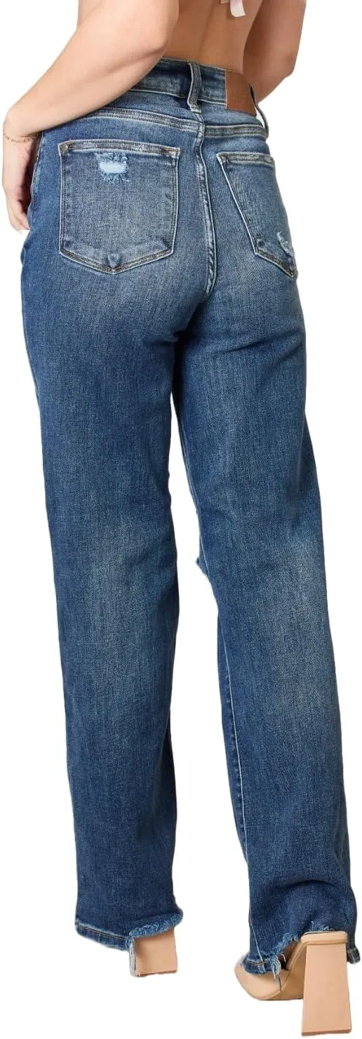 Judy Blue Women's High-Rise 90's Straight Leg Ripped Jeans