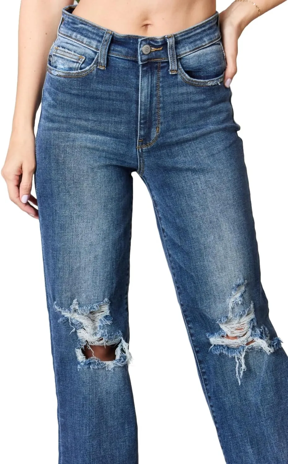 Judy Blue Women's High-Rise 90's Straight Leg Ripped Jeans