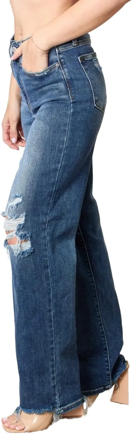 Judy Blue Women's High-Rise 90's Straight Leg Ripped Jeans
