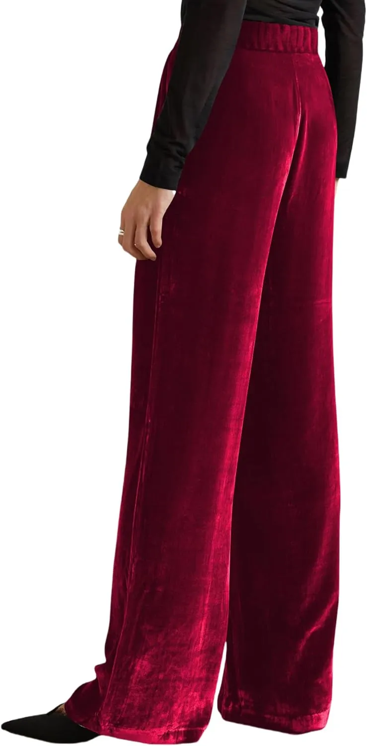 JUMISEE Womens Velvet Wide Leg Pants Elastic High Waisted Palazzo Pants Business Work Casual Trousers with Pockets