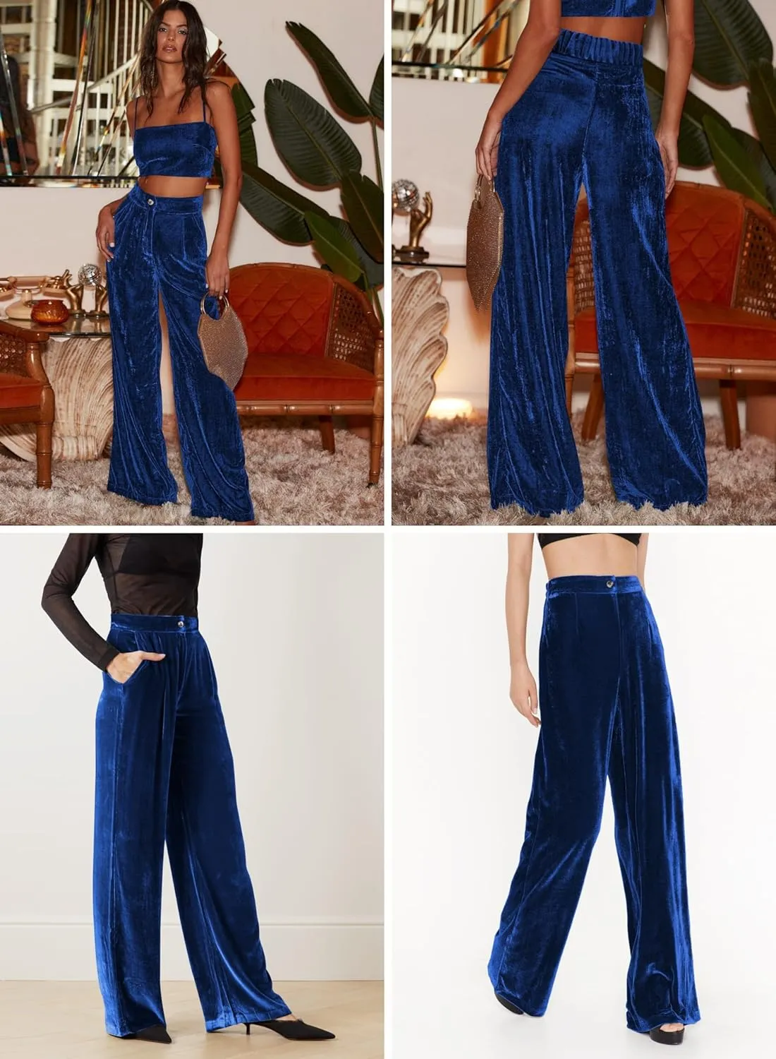 JUMISEE Womens Velvet Wide Leg Pants Elastic High Waisted Palazzo Pants Business Work Casual Trousers with Pockets