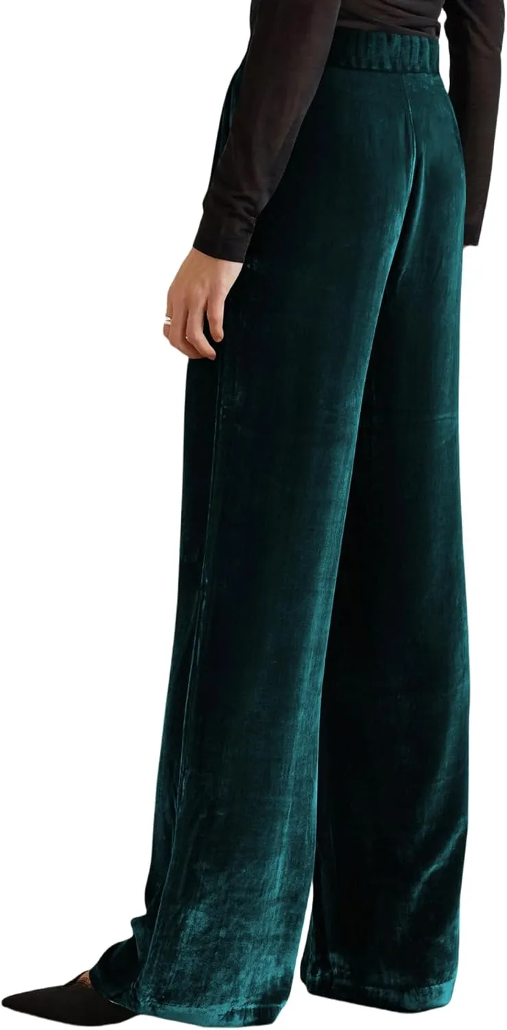 JUMISEE Womens Velvet Wide Leg Pants Elastic High Waisted Palazzo Pants Business Work Casual Trousers with Pockets