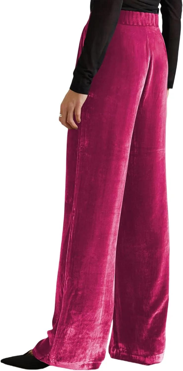JUMISEE Womens Velvet Wide Leg Pants Elastic High Waisted Palazzo Pants Business Work Casual Trousers with Pockets