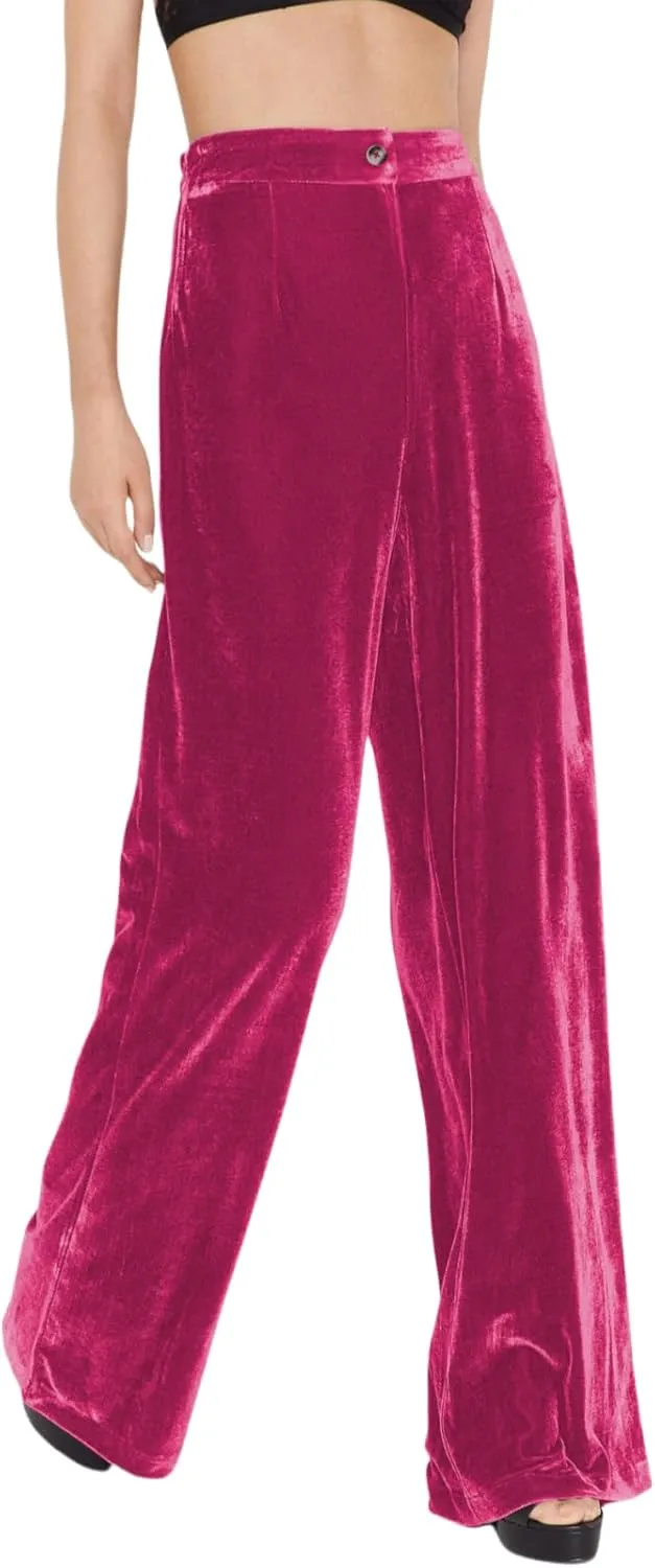 JUMISEE Womens Velvet Wide Leg Pants Elastic High Waisted Palazzo Pants Business Work Casual Trousers with Pockets