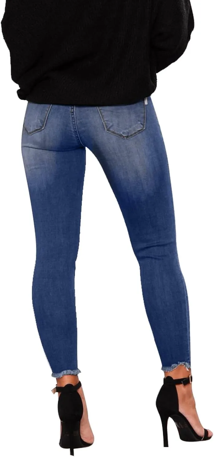 KUNMI Women's Skinny Ripped Trendy Jeans Distressed Stretchy Denim Pants