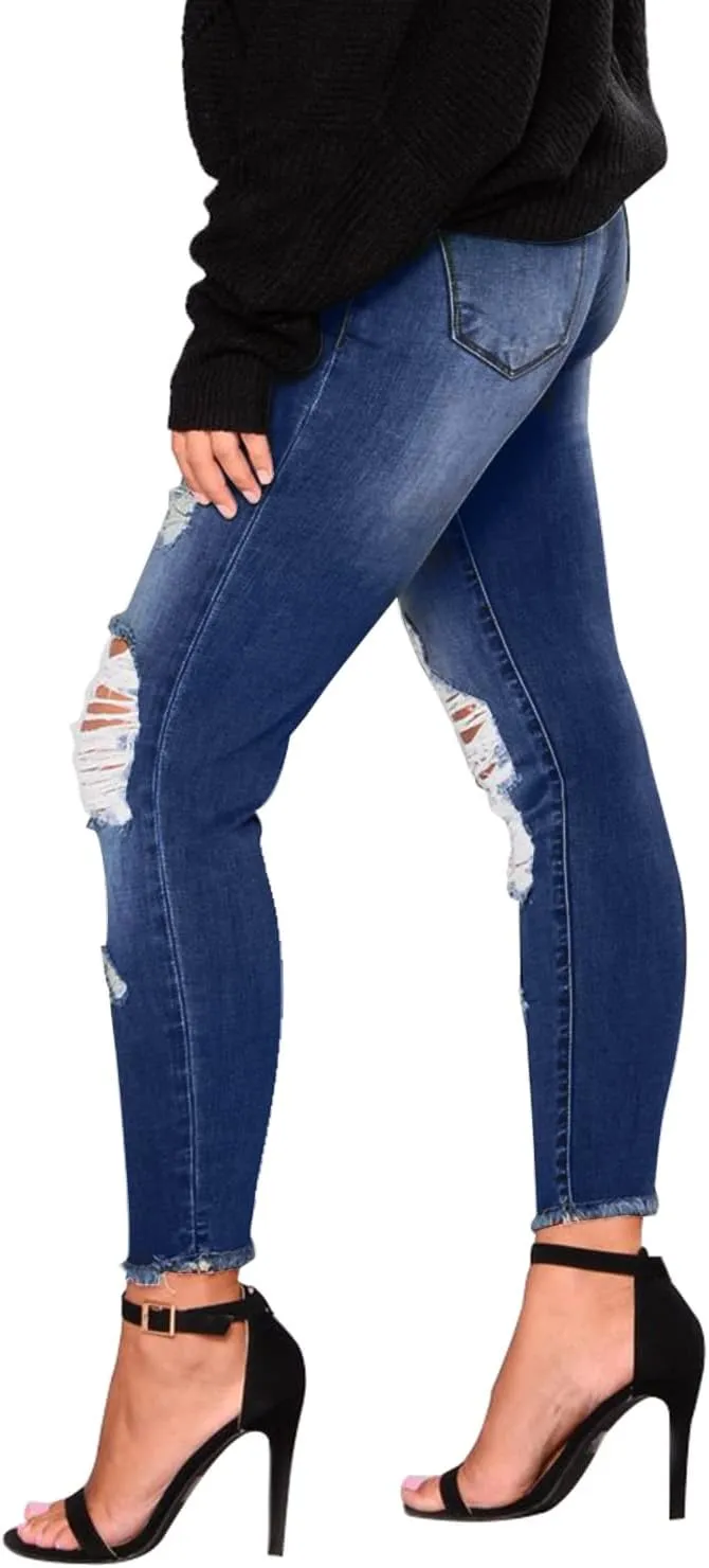 KUNMI Women's Skinny Ripped Trendy Jeans Distressed Stretchy Denim Pants