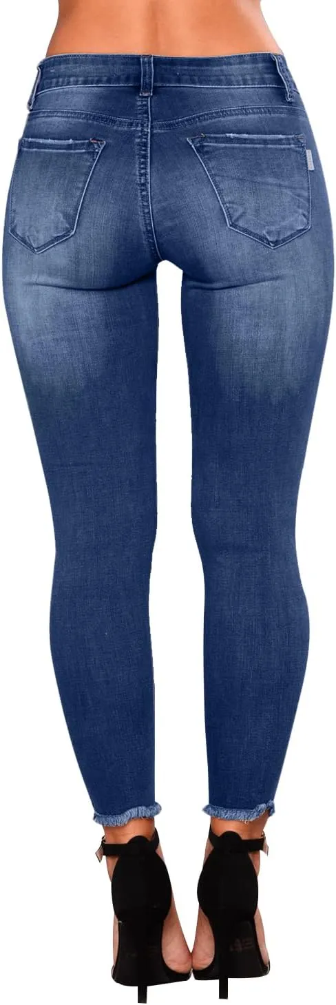 KUNMI Women's Skinny Ripped Trendy Jeans Distressed Stretchy Denim Pants