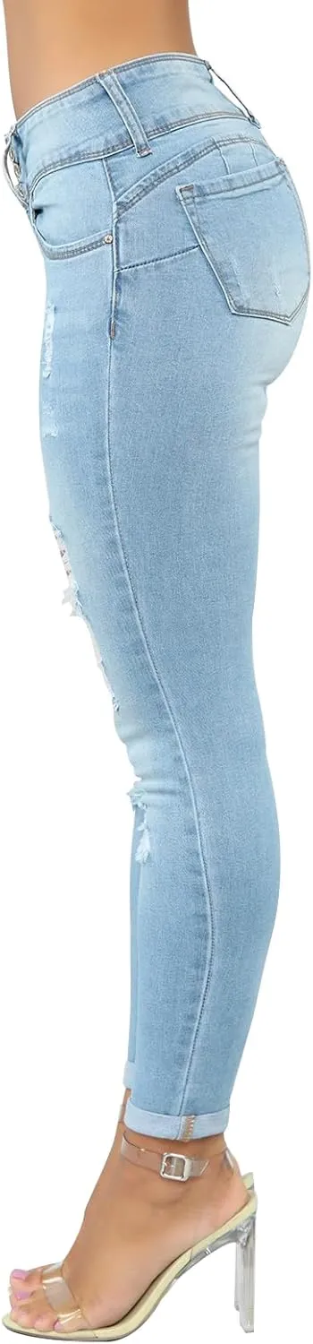 KUNMI Women's Skinny Ripped Trendy Jeans Distressed Stretchy Denim Pants