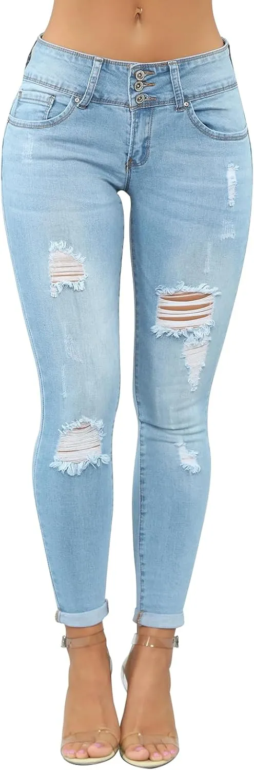 KUNMI Women's Skinny Ripped Trendy Jeans Distressed Stretchy Denim Pants